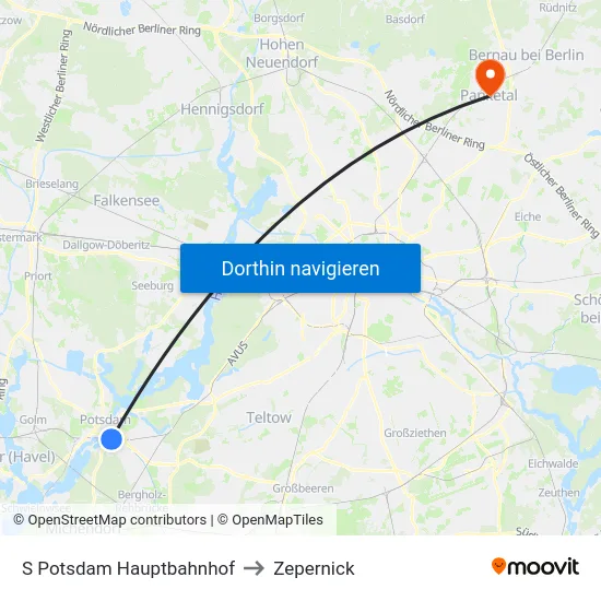 S Potsdam Hauptbahnhof to Zepernick map