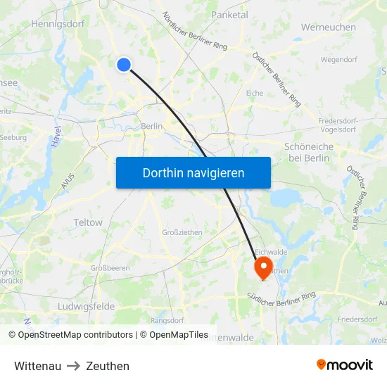 Wittenau to Zeuthen map