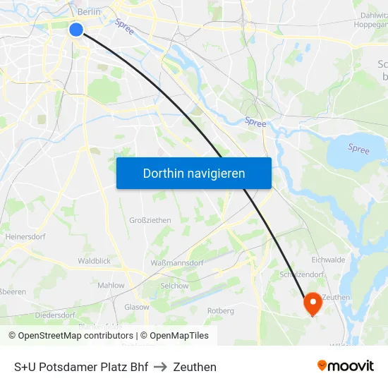 S+U Potsdamer Platz Bhf to Zeuthen map