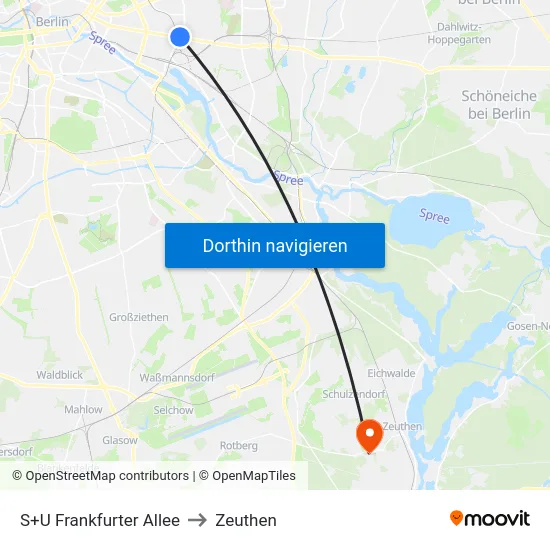 S+U Frankfurter Allee to Zeuthen map