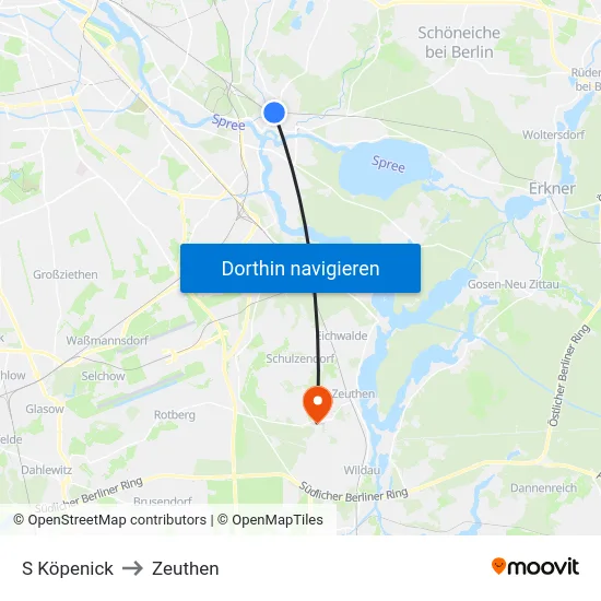 S Köpenick to Zeuthen map