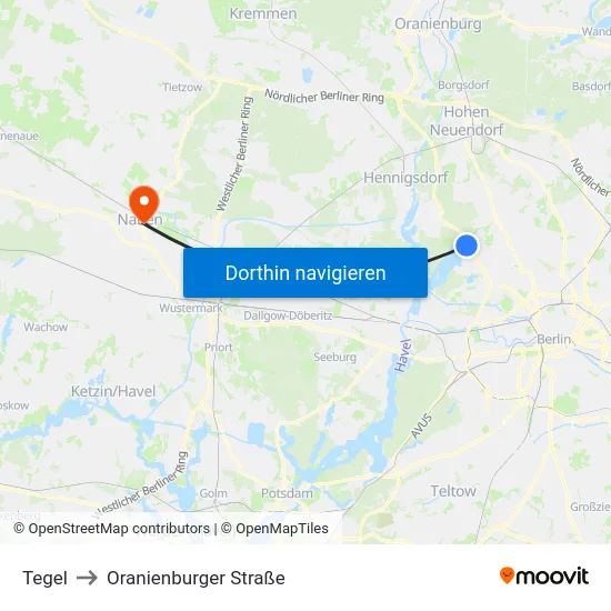 Tegel to Oranienburger Straße map