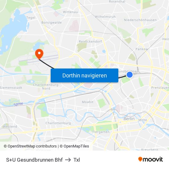 S+U Gesundbrunnen Bhf to Txl map