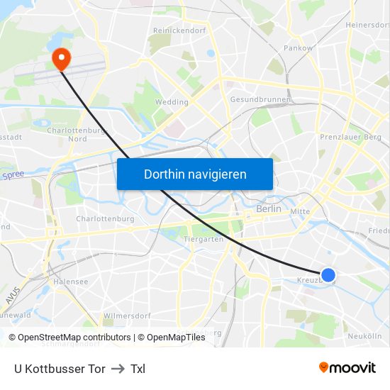 U Kottbusser Tor to Txl map