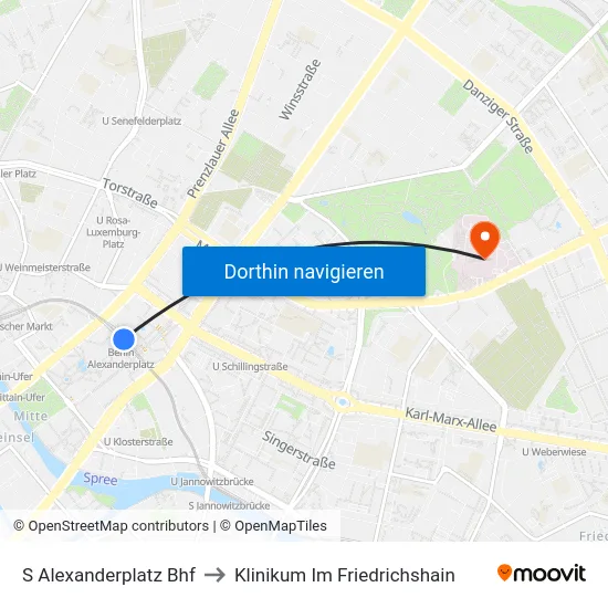 S Alexanderplatz Bhf to Klinikum Im Friedrichshain map
