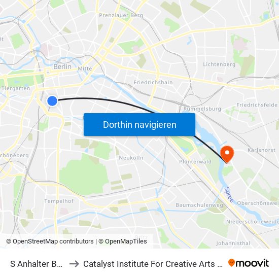 S Anhalter Bahnhof to Catalyst Institute For Creative Arts & Technology map