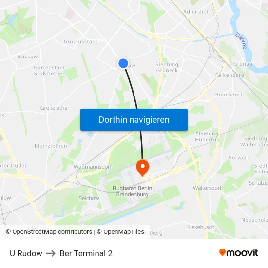 U Rudow to Ber Terminal 2 map