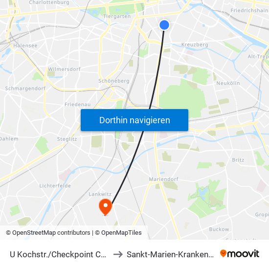 U Kochstr./Checkpoint Charlie to Sankt-Marien-Krankenhaus map