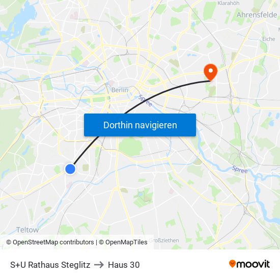 S+U Rathaus Steglitz to Haus 30 map