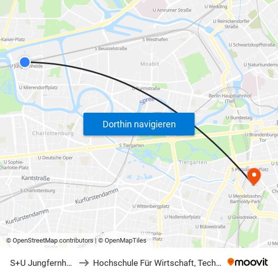 S+U Jungfernheide Bhf to Hochschule Für Wirtschaft, Technik Und Kultur map