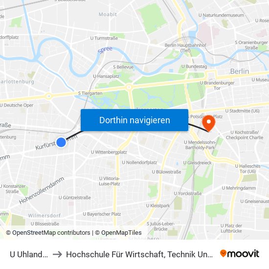 U Uhlandstr. to Hochschule Für Wirtschaft, Technik Und Kultur map