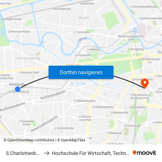 S Charlottenburg Bhf to Hochschule Für Wirtschaft, Technik Und Kultur map