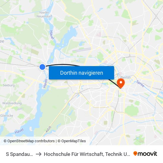 S Spandau Bhf to Hochschule Für Wirtschaft, Technik Und Kultur map