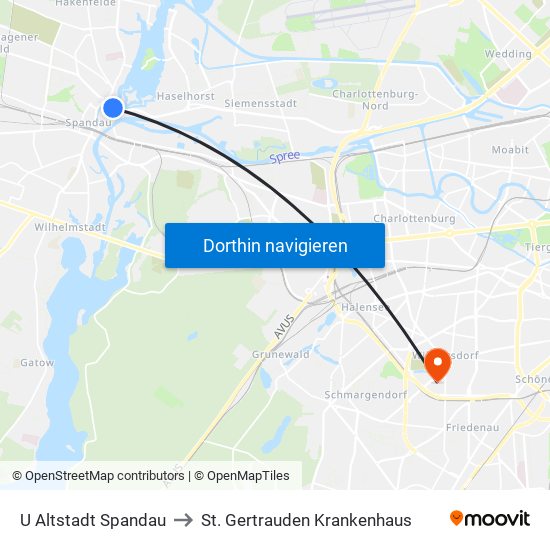 U Altstadt Spandau to St. Gertrauden Krankenhaus map