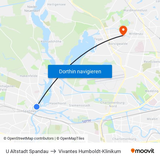 U Altstadt Spandau to Vivantes Humboldt-Klinikum map