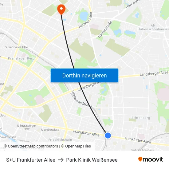 S+U Frankfurter Allee to Park-Klinik Weißensee map