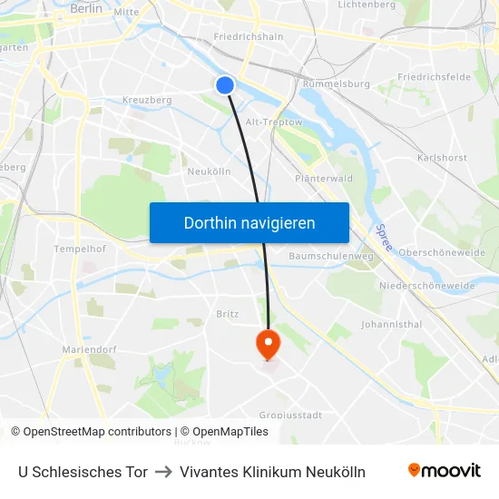 U Schlesisches Tor to Vivantes Klinikum Neukölln map