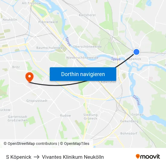 S Köpenick to Vivantes Klinikum Neukölln map
