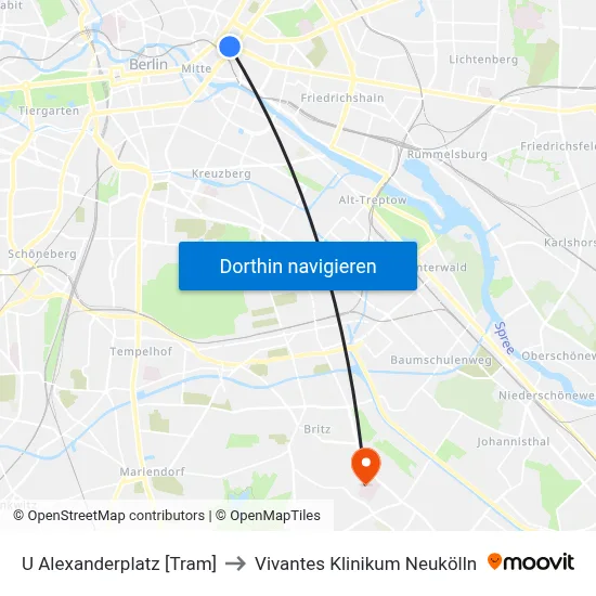 U Alexanderplatz [Tram] to Vivantes Klinikum Neukölln map