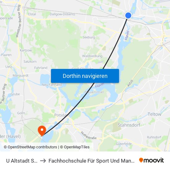 U Altstadt Spandau to Fachhochschule Für Sport Und Management Potsdam map