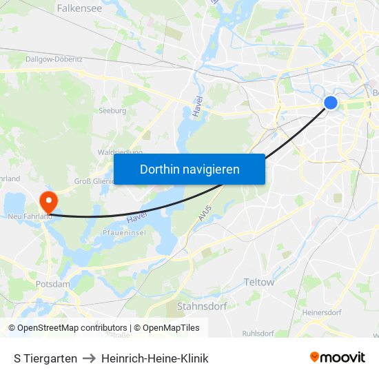 S Tiergarten to Heinrich-Heine-Klinik map