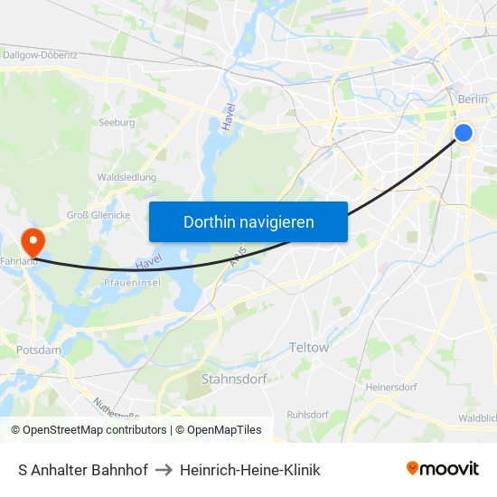 S Anhalter Bahnhof to Heinrich-Heine-Klinik map