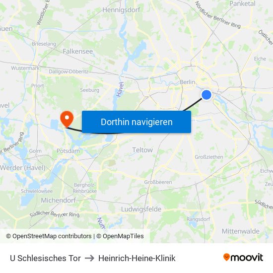 U Schlesisches Tor to Heinrich-Heine-Klinik map