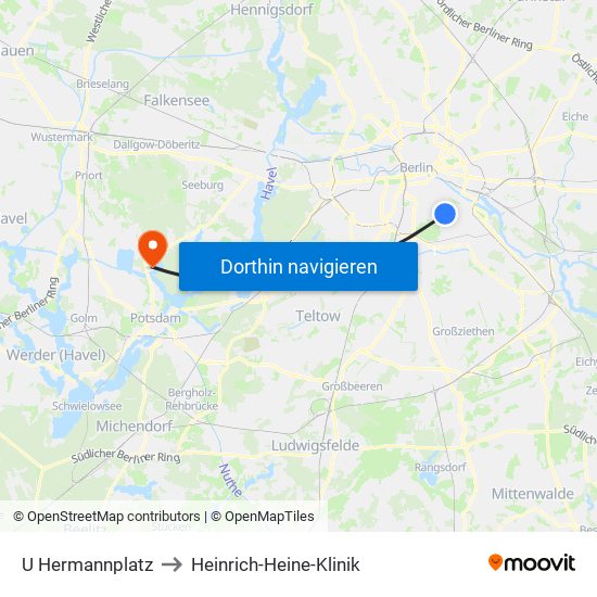 U Hermannplatz to Heinrich-Heine-Klinik map