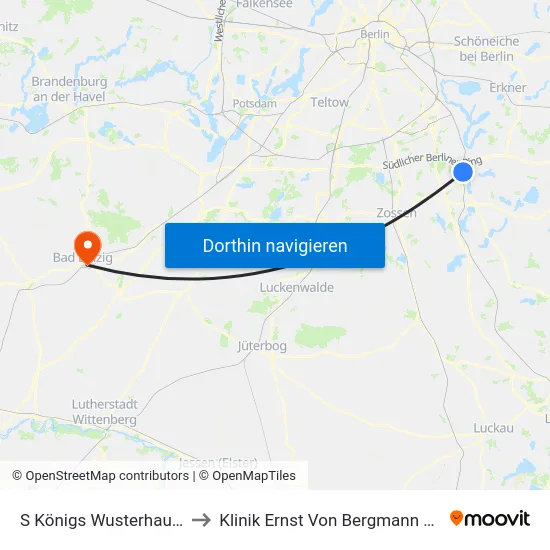 S Königs Wusterhausen Bhf to Klinik Ernst Von Bergmann Bad Belzig map