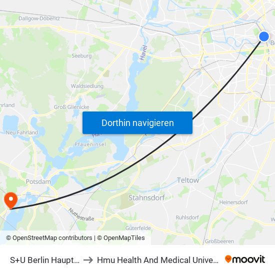 S+U Berlin Hauptbahnhof to Hmu Health And Medical University Potsdam map