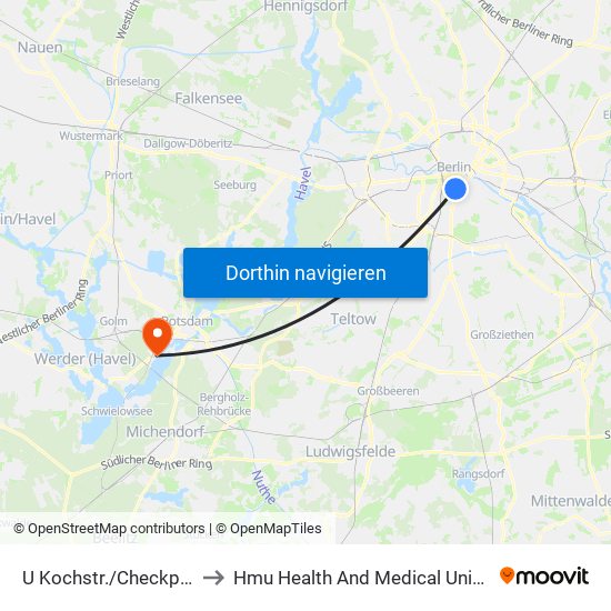 U Kochstr./Checkpoint Charlie to Hmu Health And Medical University Potsdam map