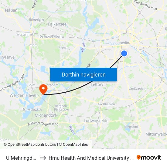 U Mehringdamm to Hmu Health And Medical University Potsdam map