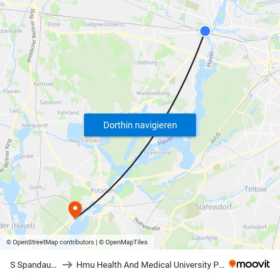 S Spandau Bhf to Hmu Health And Medical University Potsdam map
