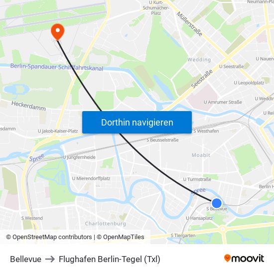 Bellevue to Flughafen Berlin-Tegel (Txl) map