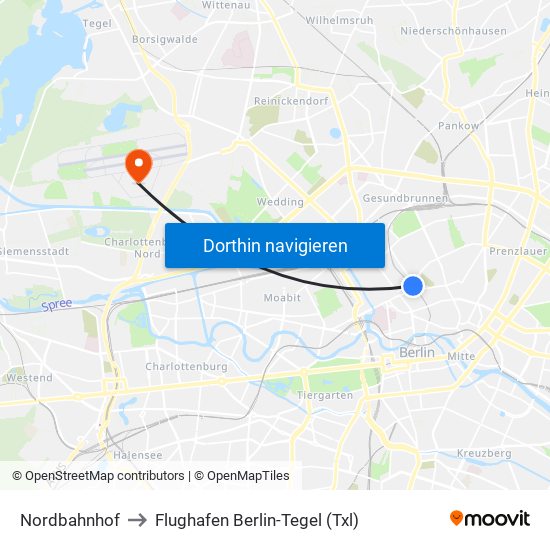 Nordbahnhof to Flughafen Berlin-Tegel (Txl) map