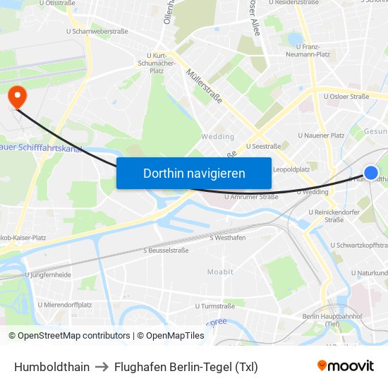Humboldthain to Flughafen Berlin-Tegel (Txl) map