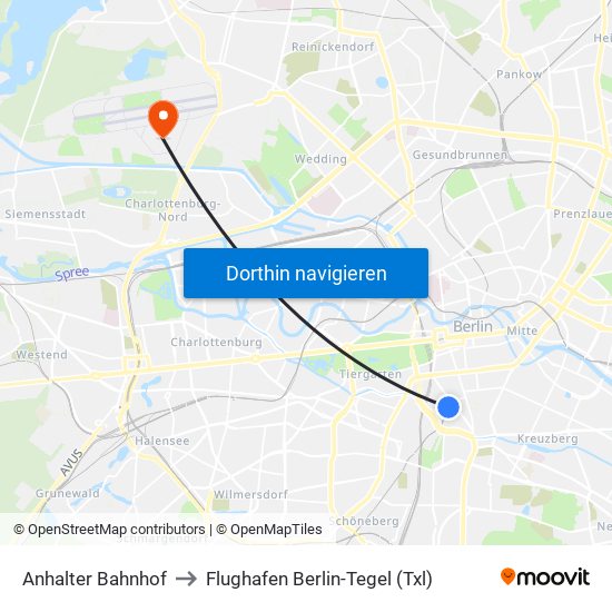 Anhalter Bahnhof to Flughafen Berlin-Tegel (Txl) map