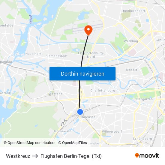 Westkreuz to Flughafen Berlin-Tegel (Txl) map