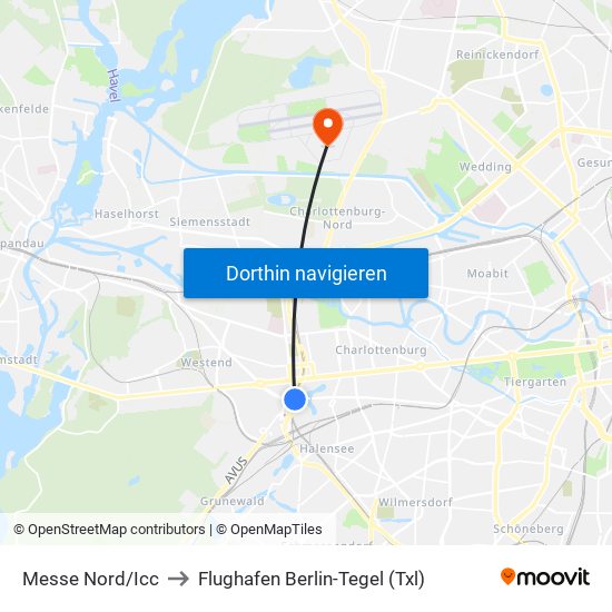 Messe Nord/Icc to Flughafen Berlin-Tegel (Txl) map