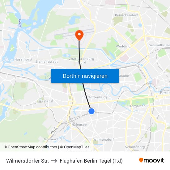 Wilmersdorfer Str. to Flughafen Berlin-Tegel (Txl) map