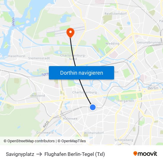 Savignyplatz to Flughafen Berlin-Tegel (Txl) map