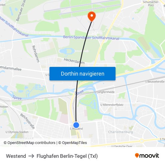 Westend to Flughafen Berlin-Tegel (Txl) map