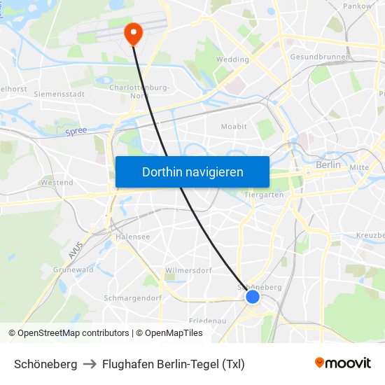 Schöneberg to Flughafen Berlin-Tegel (Txl) map