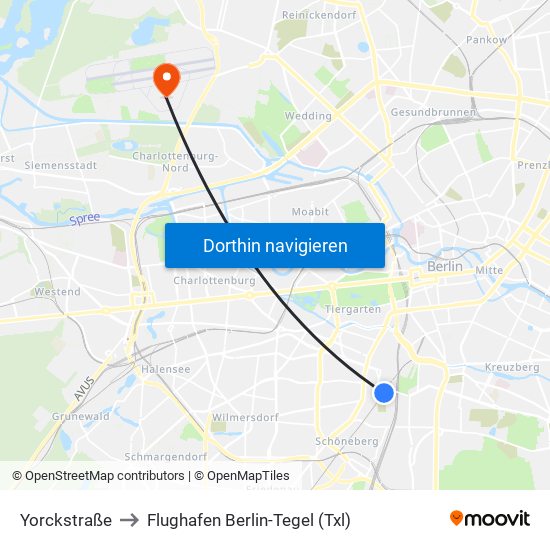 Yorckstraße to Flughafen Berlin-Tegel (Txl) map