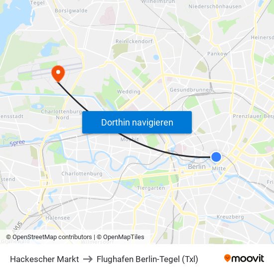 Hackescher Markt to Flughafen Berlin-Tegel (Txl) map