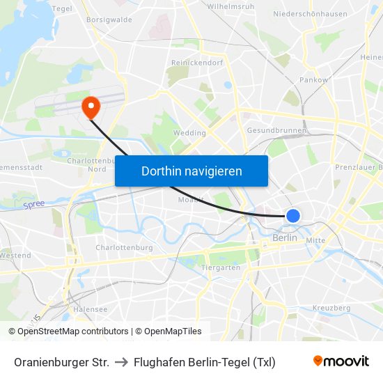 Oranienburger Str. to Flughafen Berlin-Tegel (Txl) map