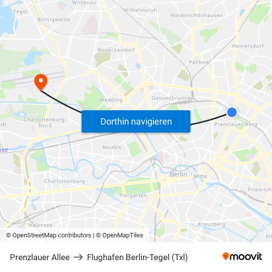 Prenzlauer Allee to Flughafen Berlin-Tegel (Txl) map