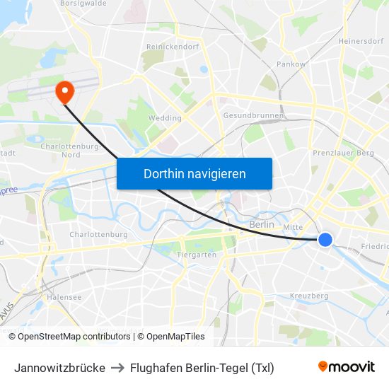 Jannowitzbrücke to Flughafen Berlin-Tegel (Txl) map