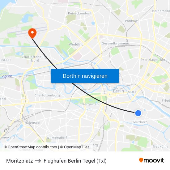 Moritzplatz to Flughafen Berlin-Tegel (Txl) map