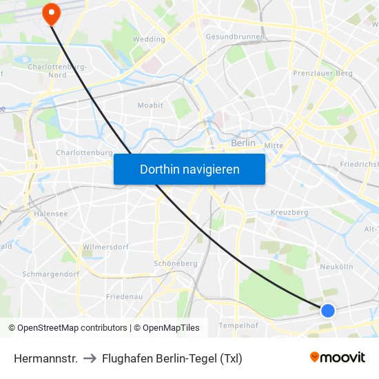 Hermannstr. to Flughafen Berlin-Tegel (Txl) map